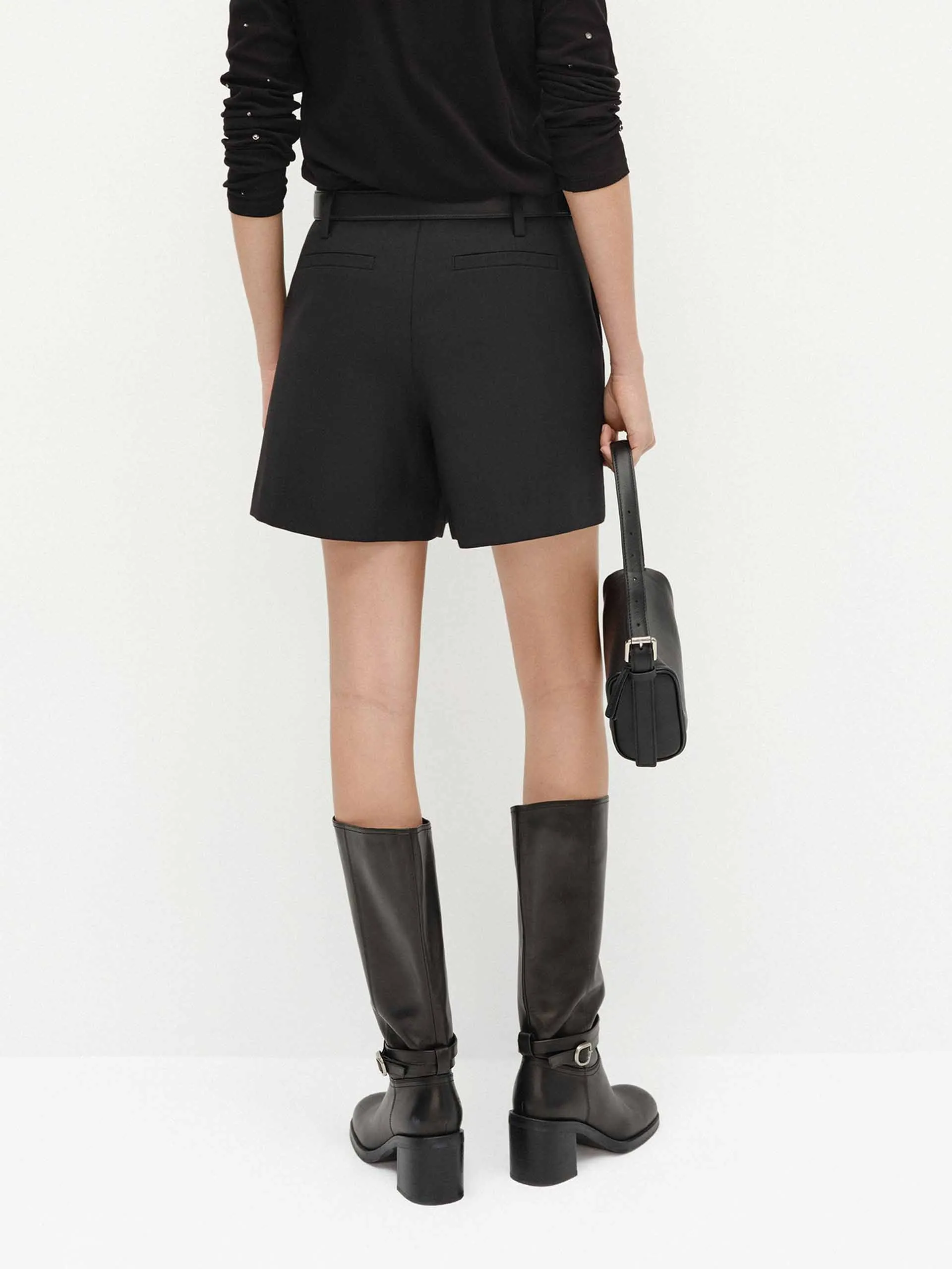 Wool Blend Belted Shorts