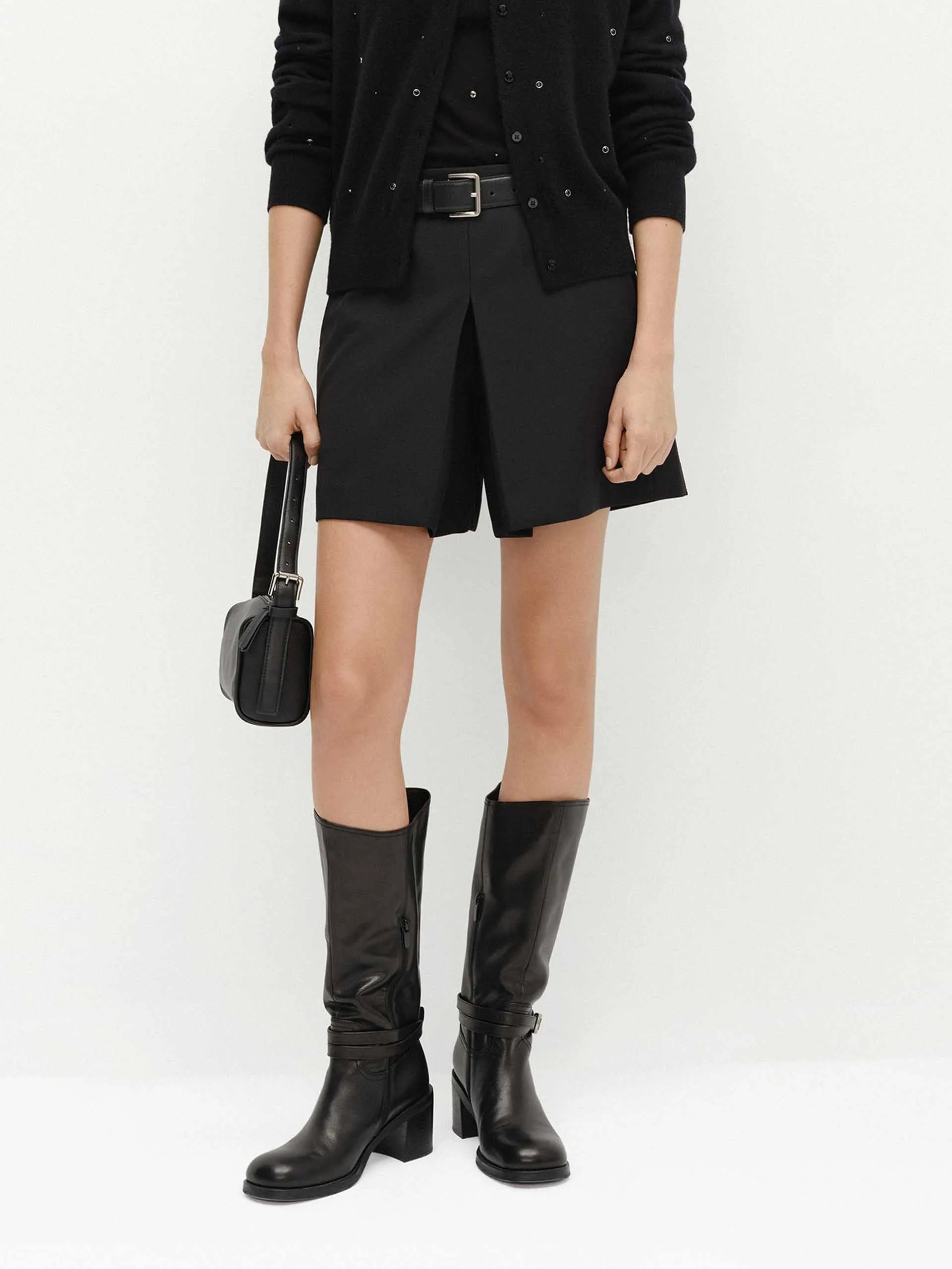 Wool Blend Belted Shorts