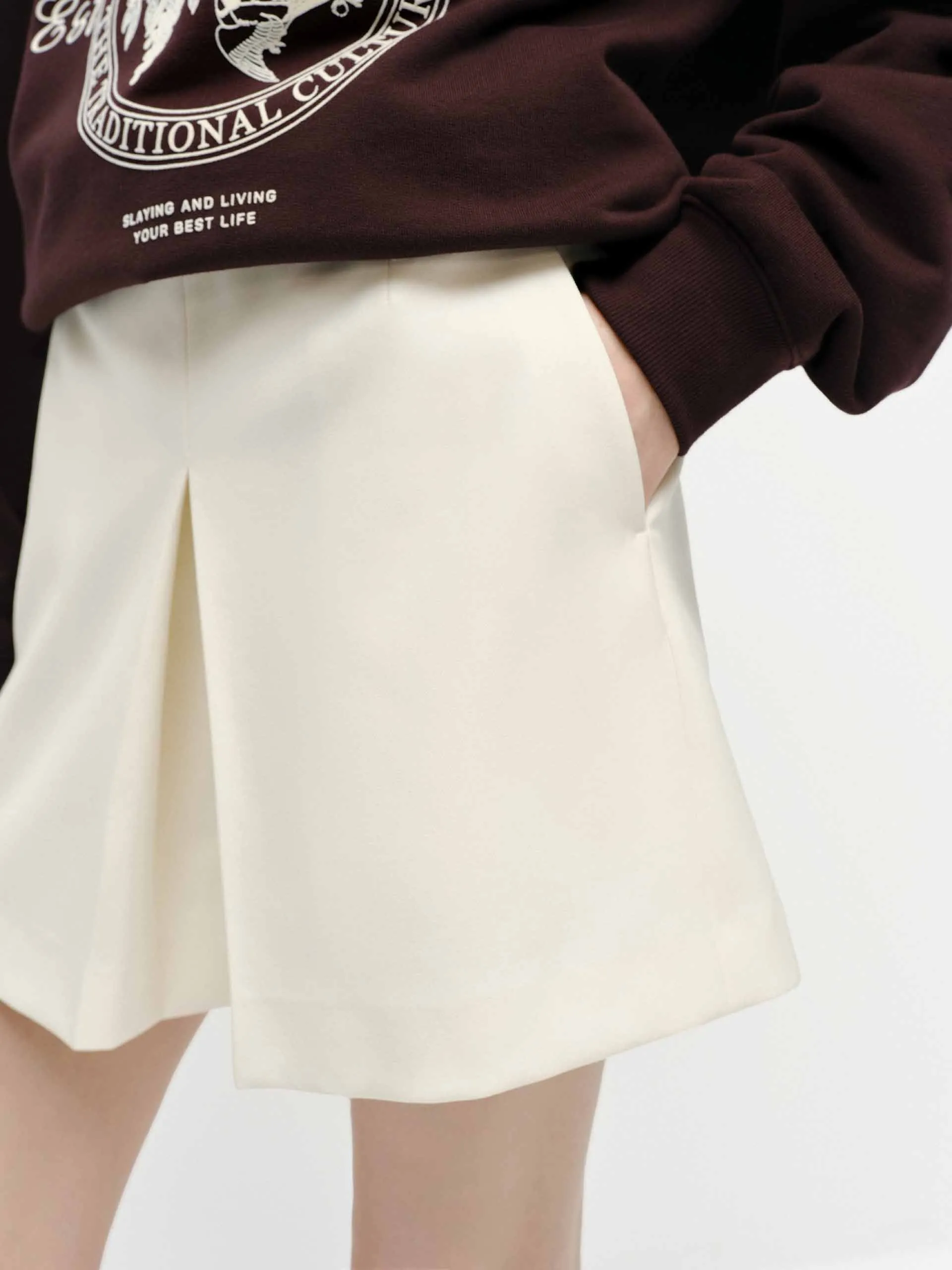 Wool Blend Belted Shorts