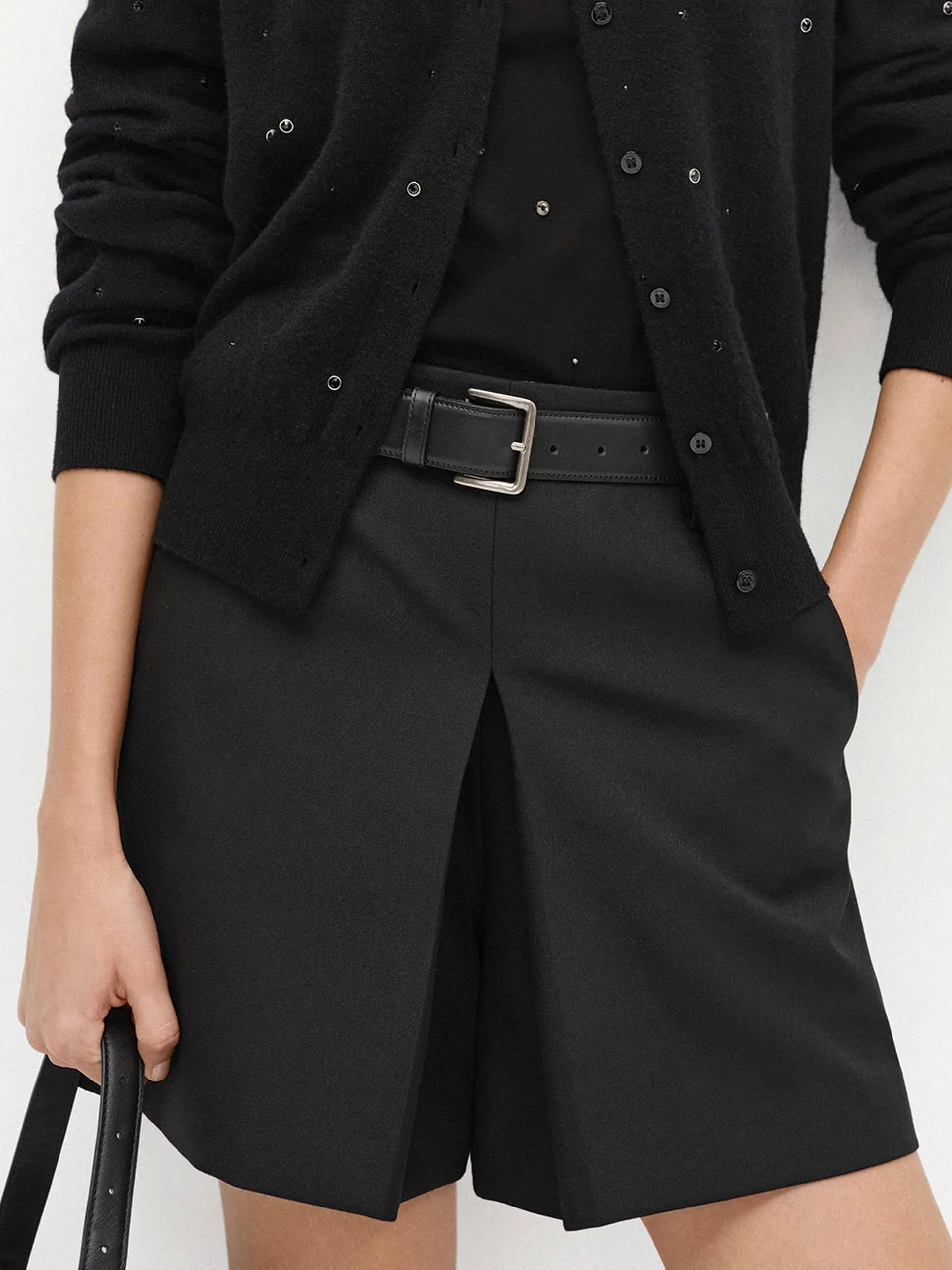 Wool Blend Belted Shorts