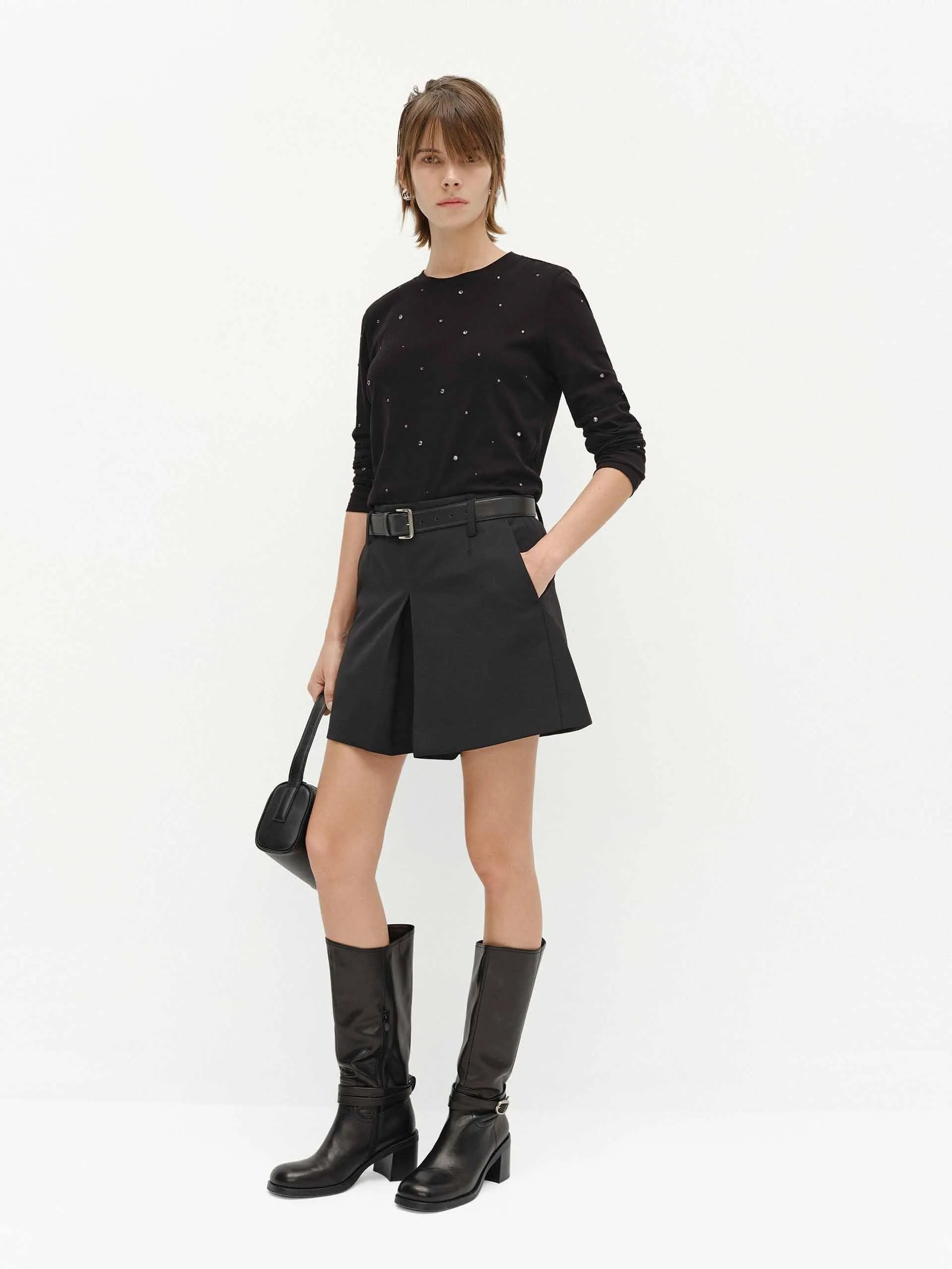 Wool Blend Belted Shorts
