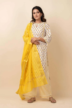 Yellow Mirror Work Kurta Set With Dupatta