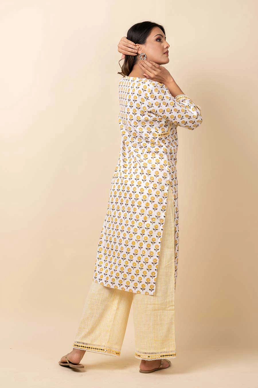 Yellow Mirror Work Kurta Set With Dupatta